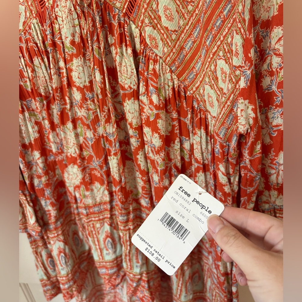 NWT Free People FP Moonlight Dance Tunic Top in Red Coral Combo, Size Large (L) - Picture 6 of 11